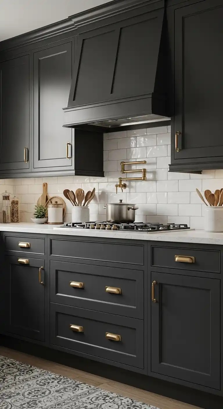 Charcoal Gray Cabinets with Warm Hardware