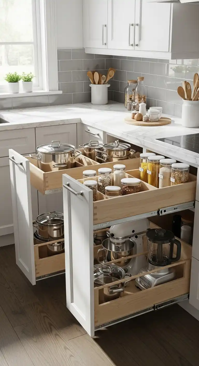 Pull-Out Cabinet Drawers for Deep Storage Areas