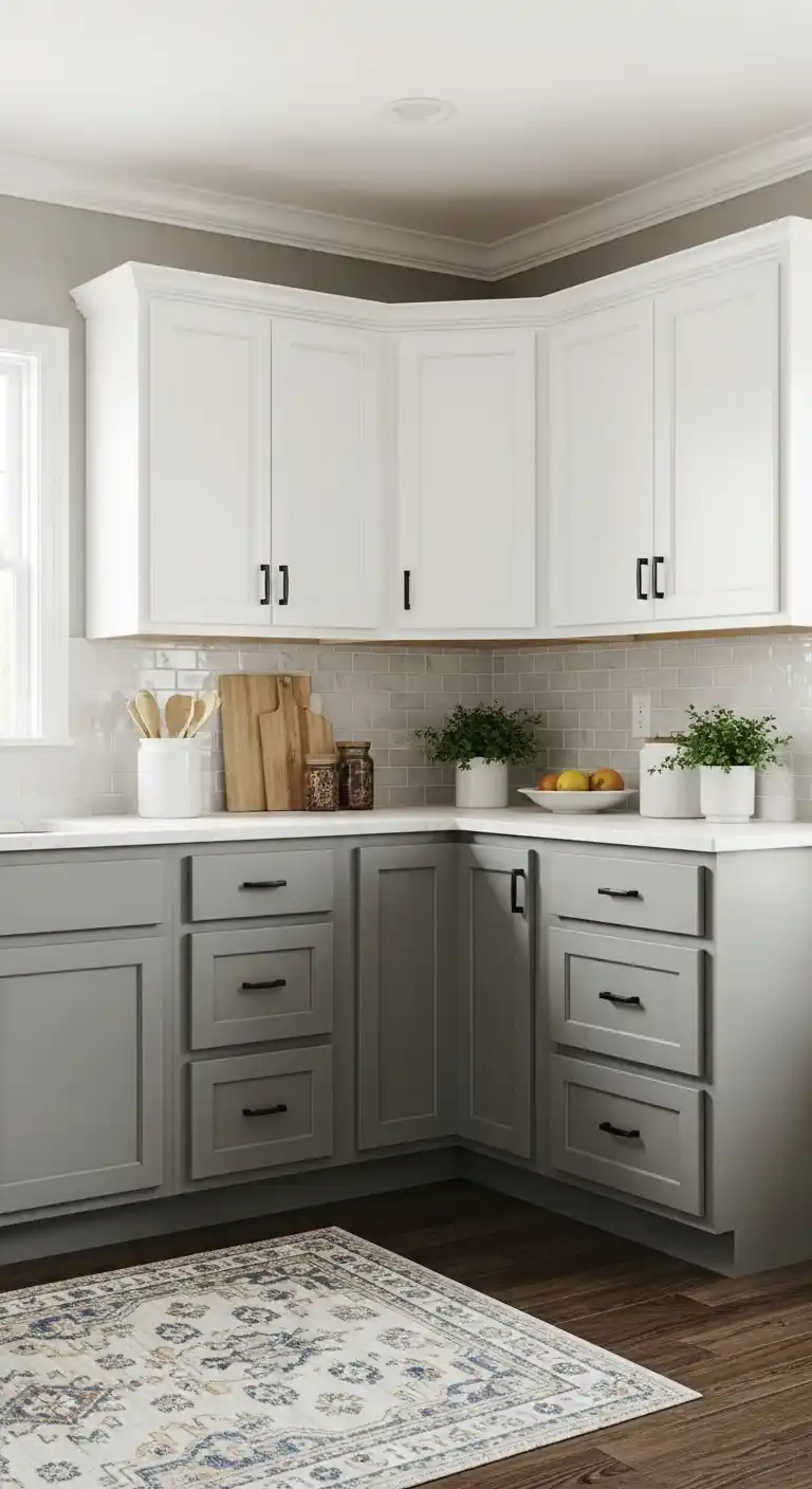 Two-Tone L Shape Cabinets