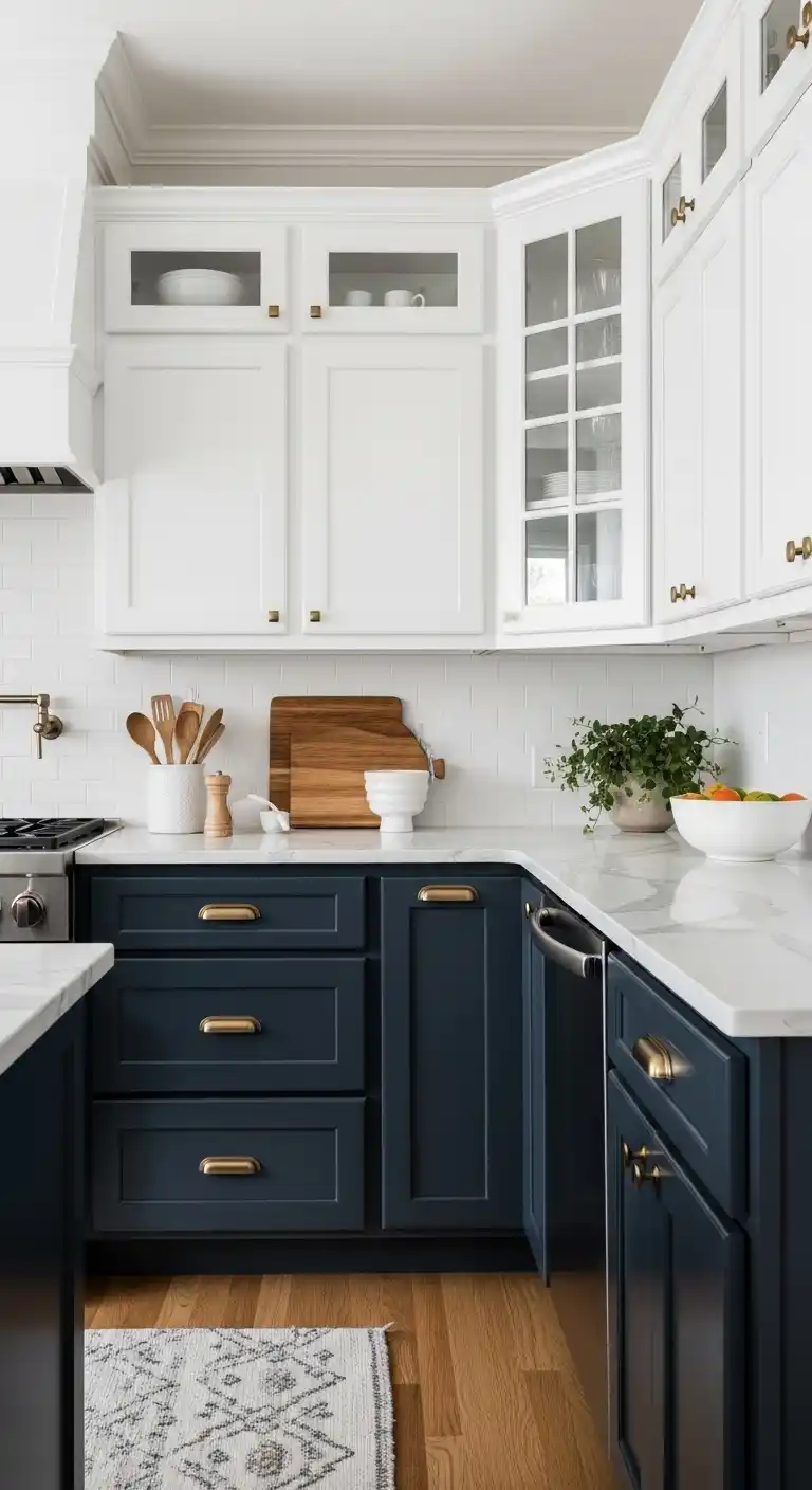 Two-Tone Navy and White Kitchen Cabinets