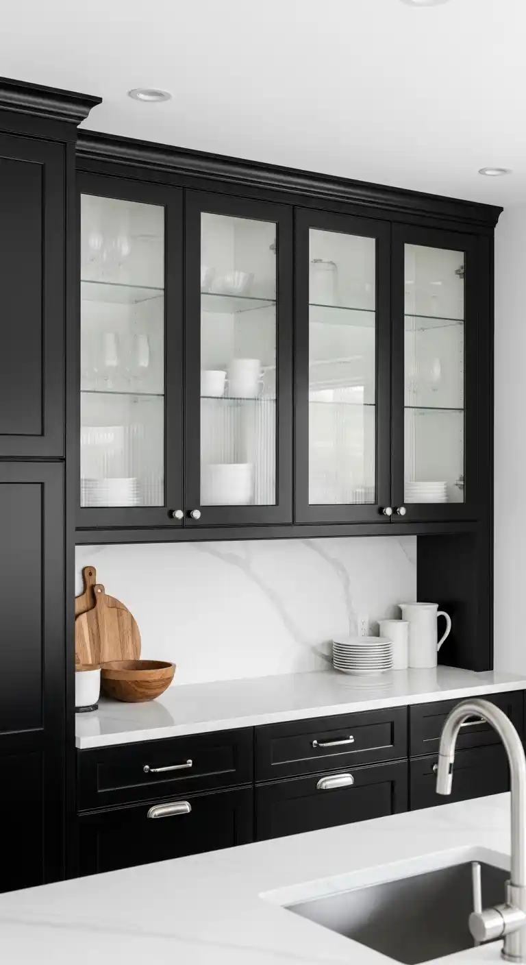 Black Kitchen Cabinets With Glass Front Doors
