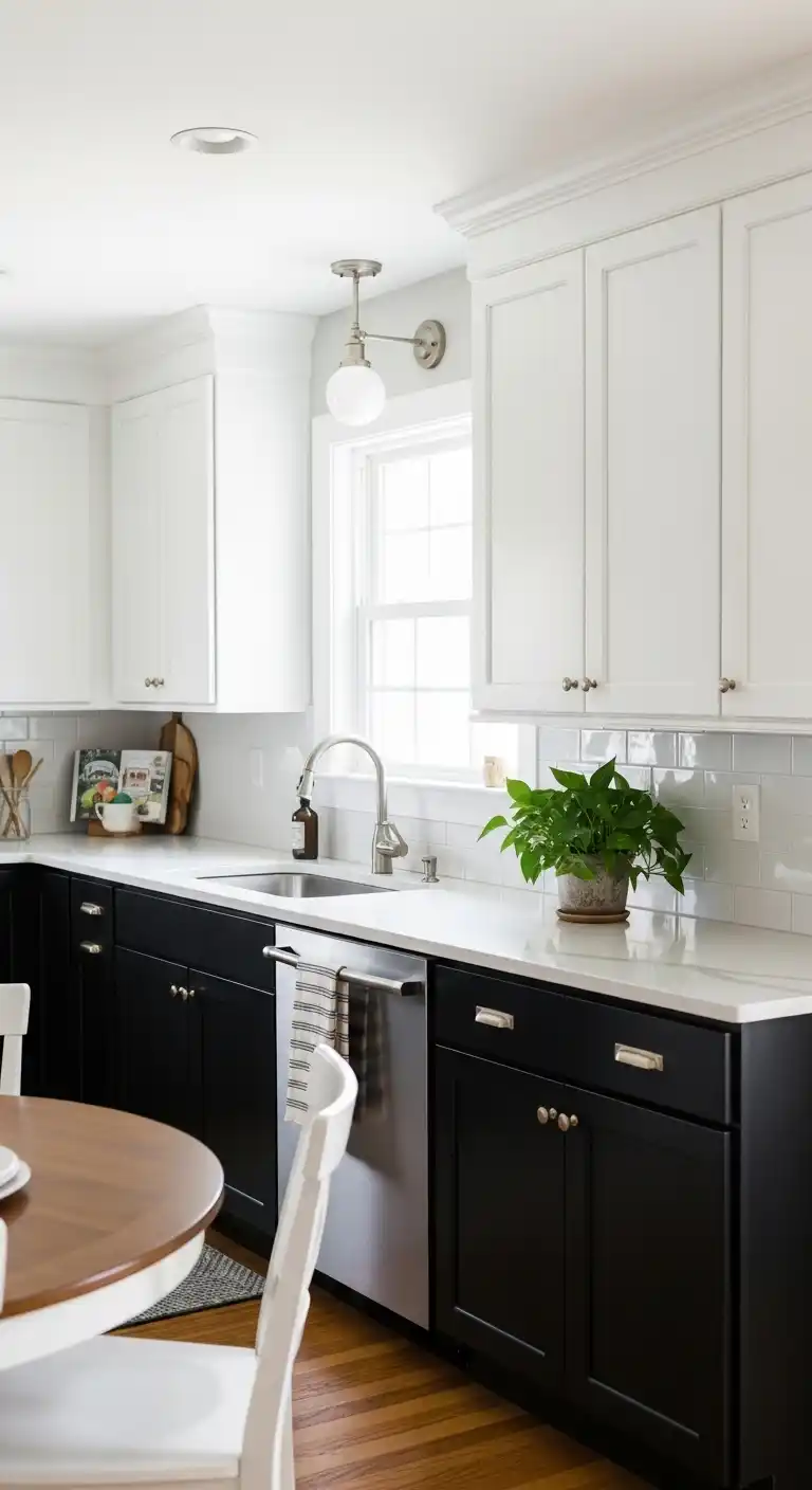 Black Lower Cabinets with White Upper Cabinets