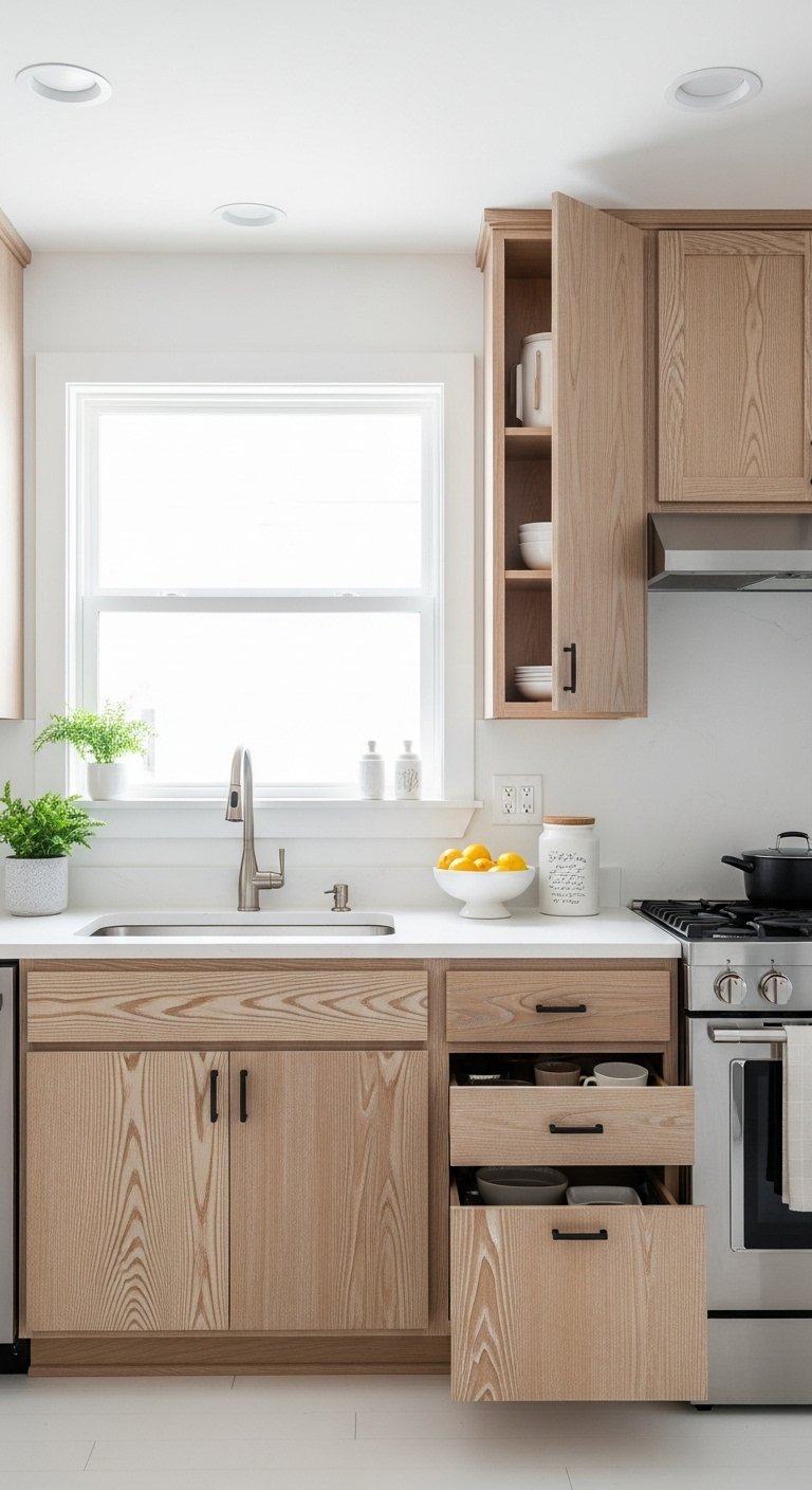 Light Wood Look Kitchen Cabinet Repaint Effect