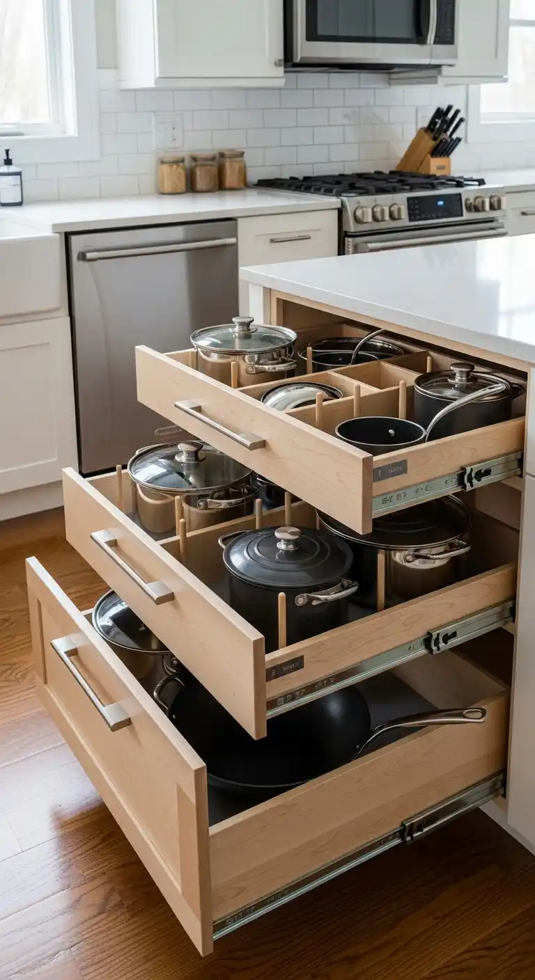 Tiered Pull-Out Drawers for Pots and Pans