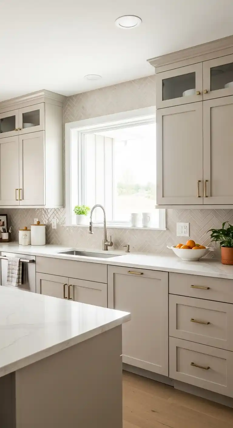 Beige Kitchen Cabinet With Subtle Veining Patterns