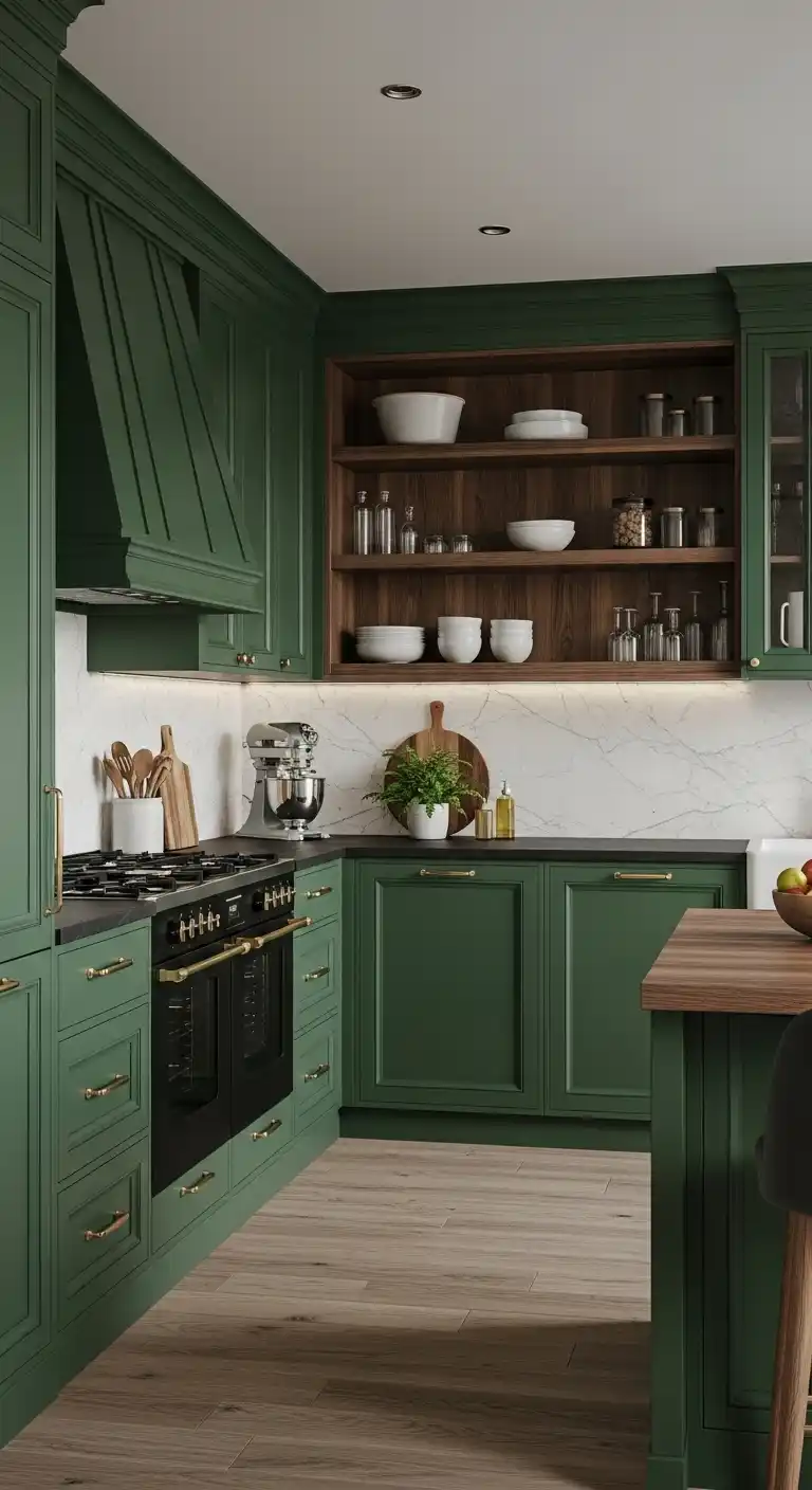 Emerald Green with Dark Wood Accents