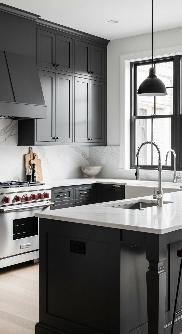 Monochrome Kitchen Cabinet Repaint For Cohesive Design