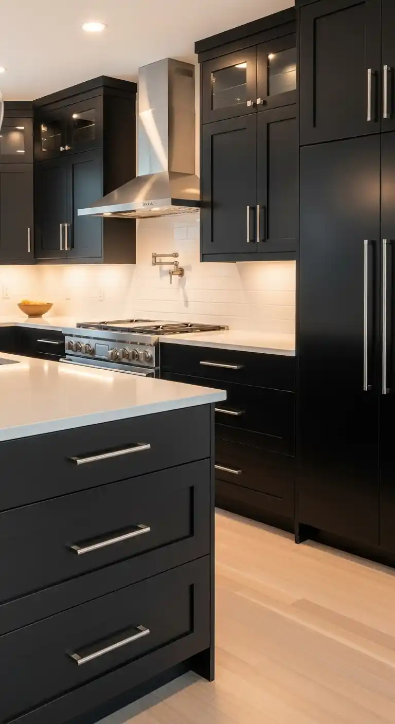 Black Kitchen Cabinets With Contemporary Flat Panels