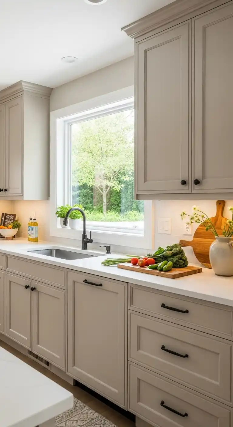 Beige Kitchen Cabinet With Soft Satin Finish