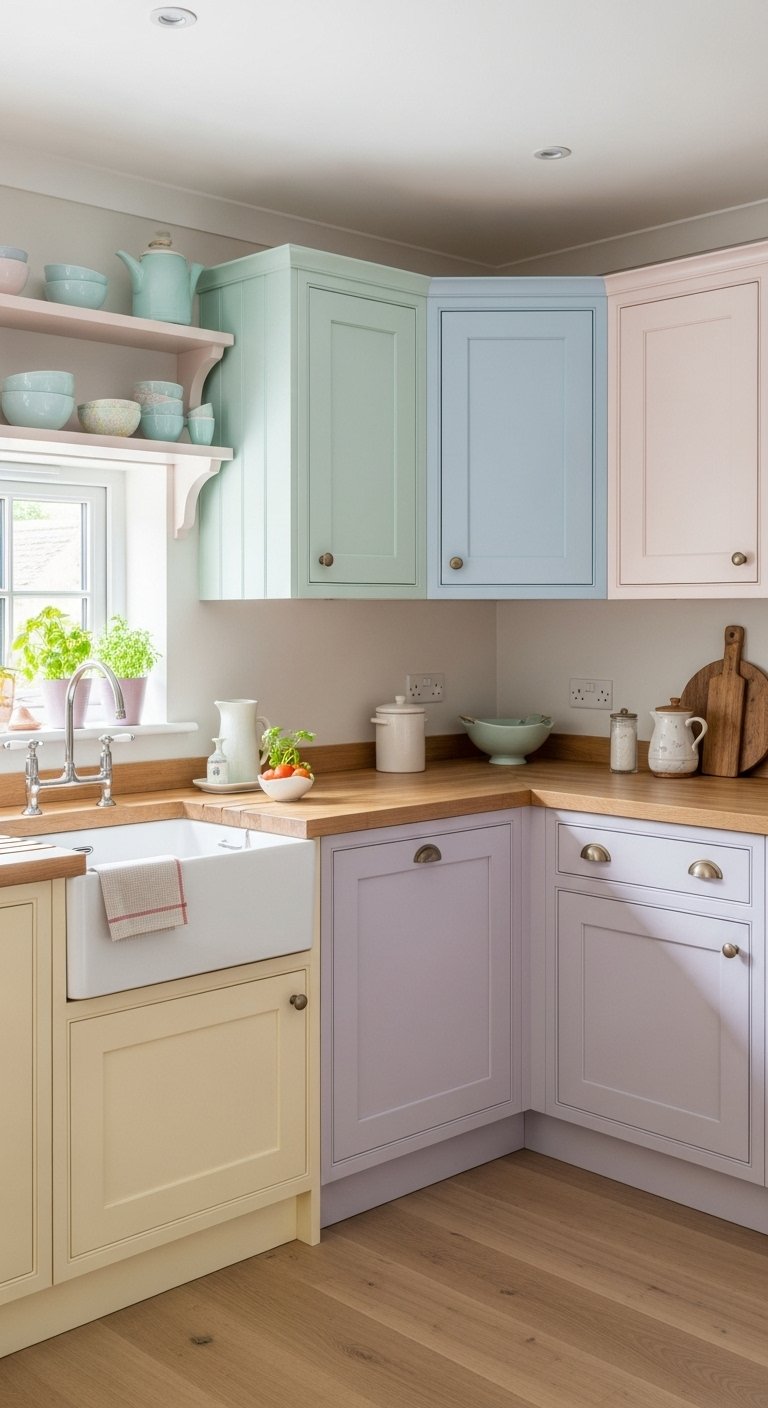 Pastel Kitchen Cabinet Repaint For Soft Personality