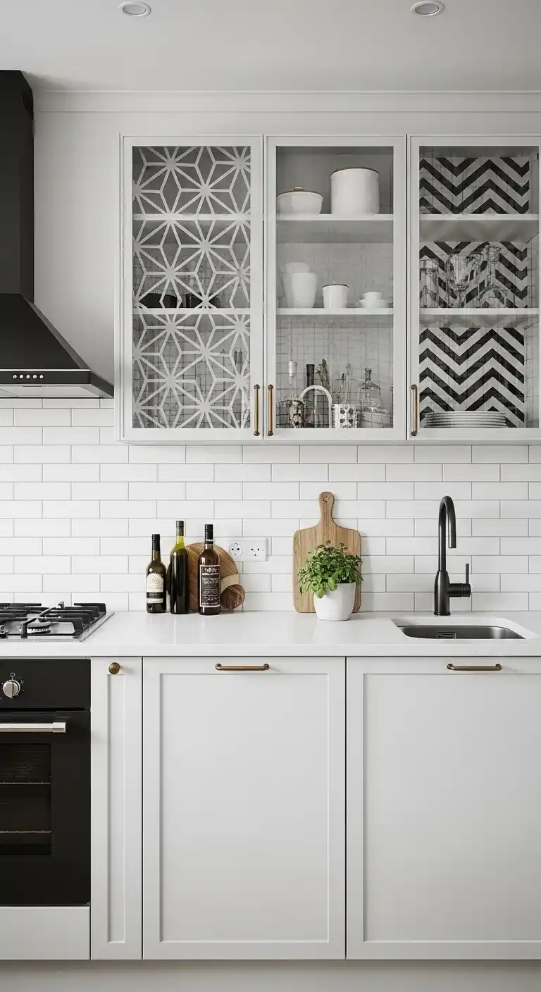 Patterned Geometric Glass Cabinets for Bold Style