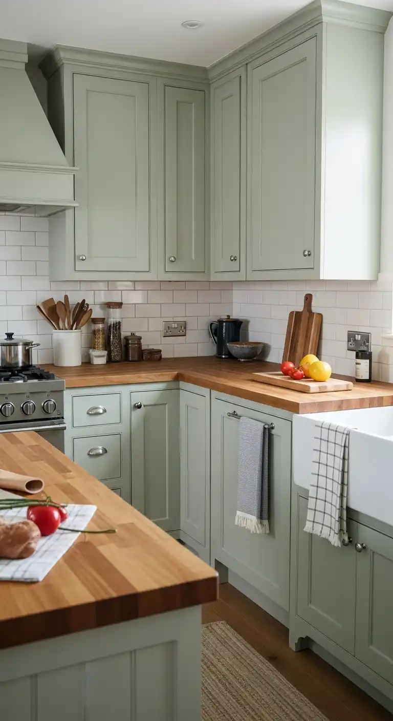Sage Green Cabinets with Butcher Block Counters