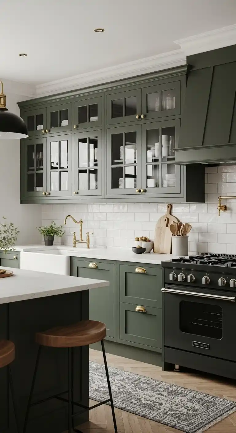 Forest Green Cabinets with Neutral Counters