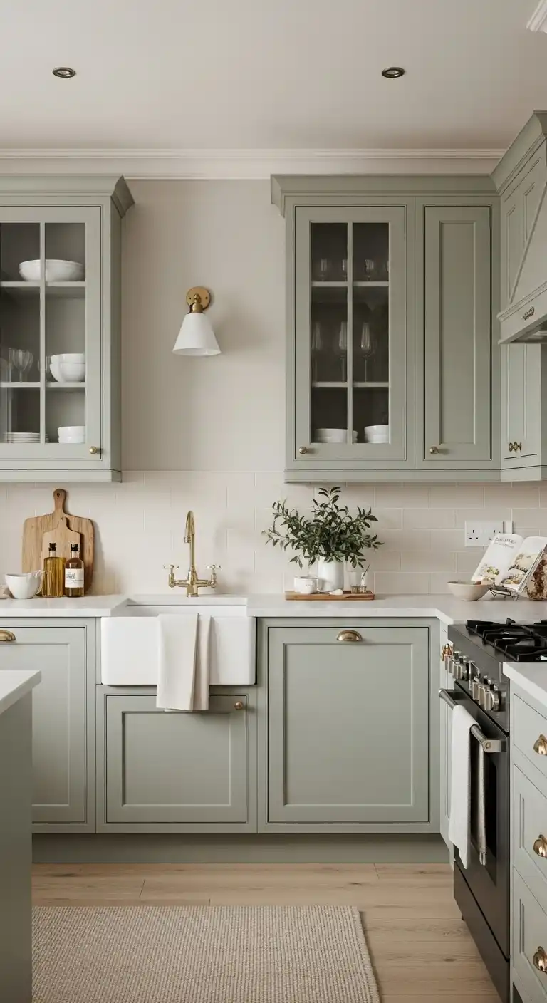 Sage Green Cabinets with Neutral Walls