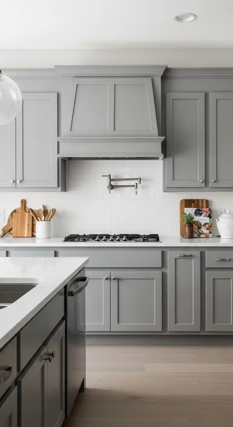 Gray Kitchen Cabinets Paired with White Countertops