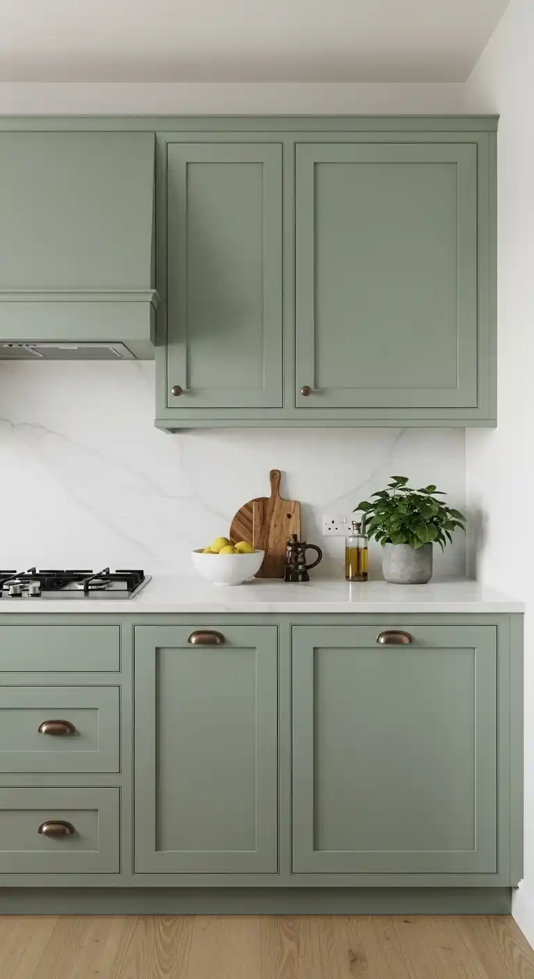 Matte Finish Sage Green Kitchen Cabinets