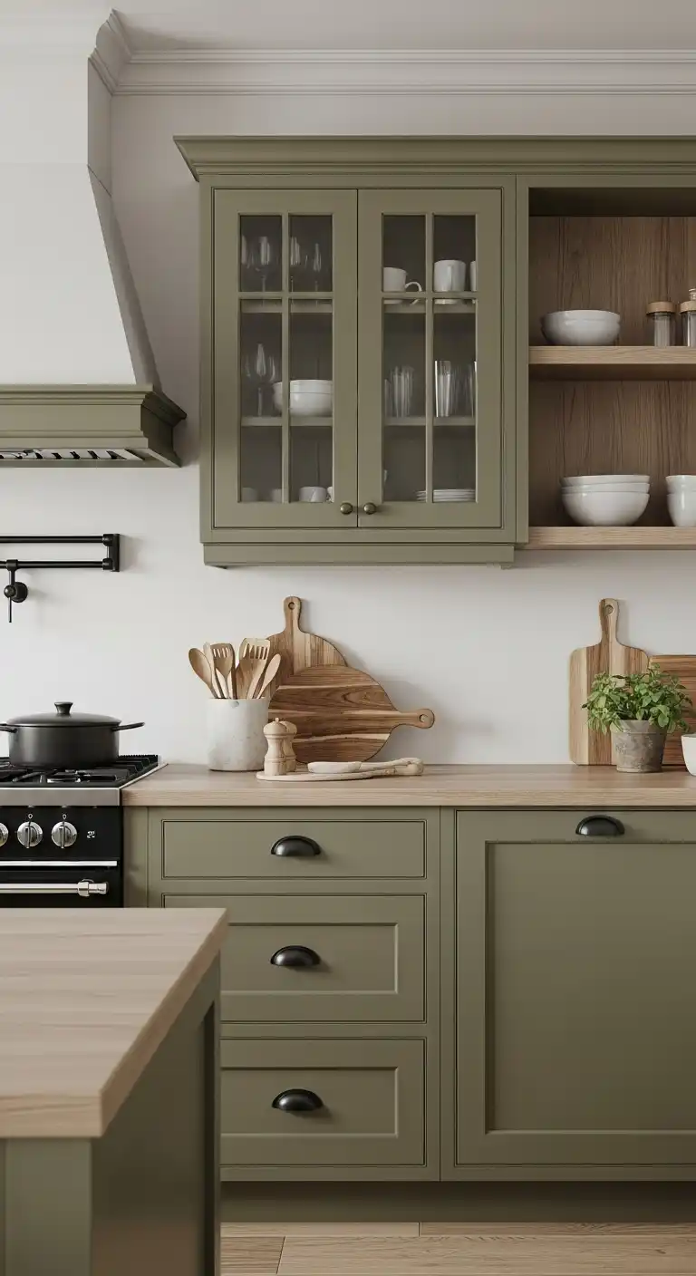 Olive Green Kitchen Cabinet