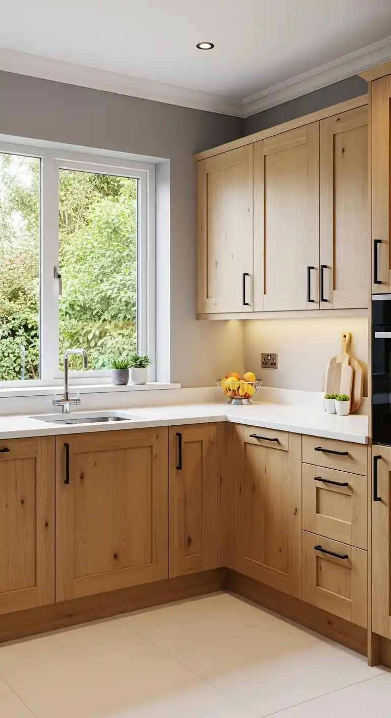Wooden L Shape Cabinets with Modern Handles