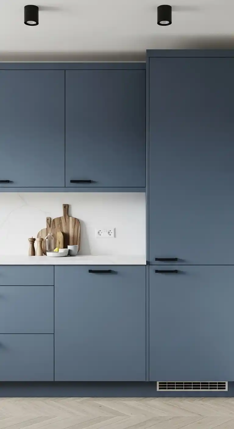 Matte Blue Kitchen Cabinets for Modern Minimalism