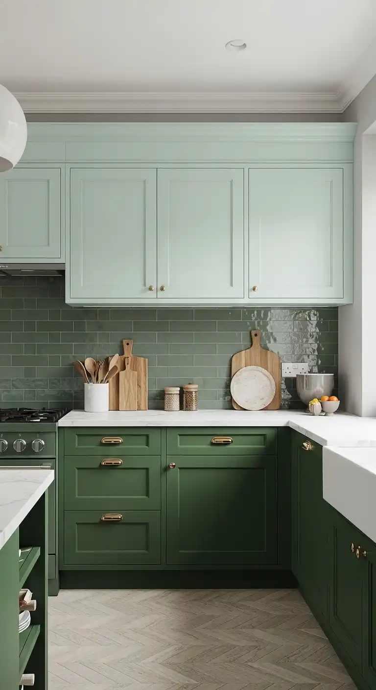 Two-Tone Green Kitchen Cabinet