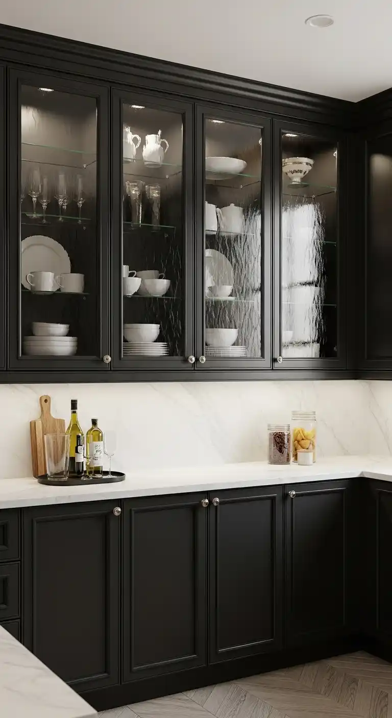 Black Cabinets with Glass Fronts