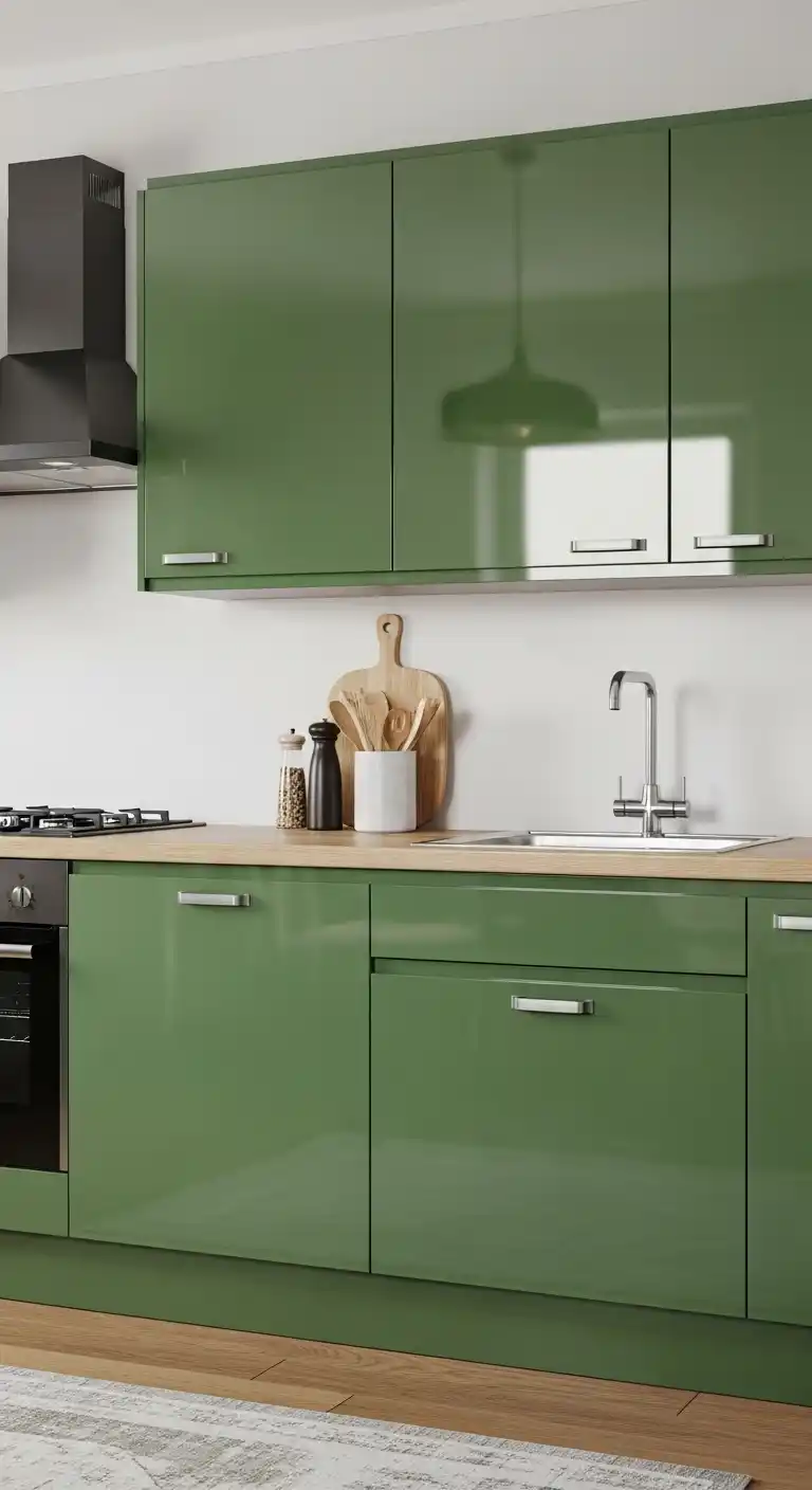 Glossy Green Kitchen Cabinet