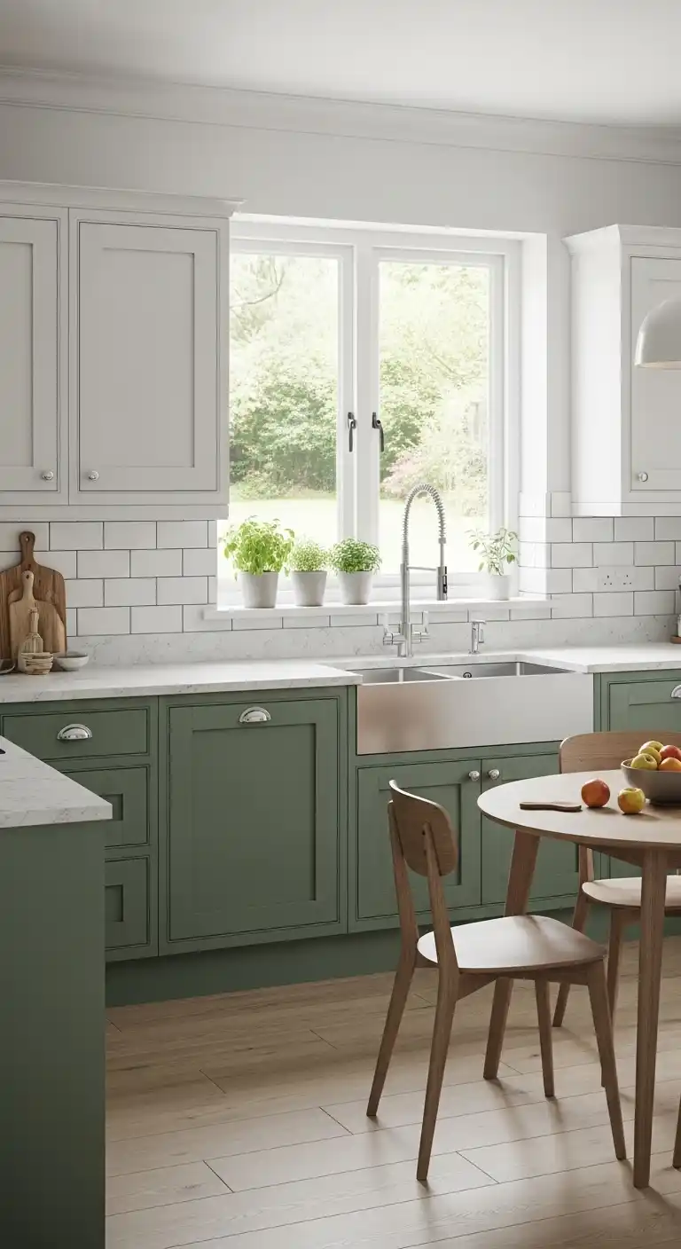 Two-Tone Kitchens with Sage Green Lower Cabinets