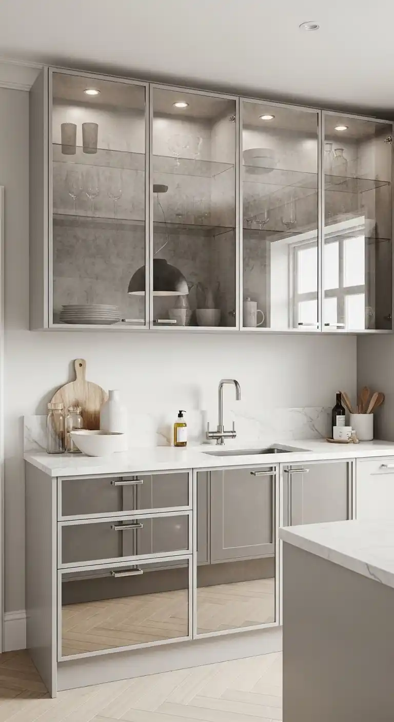 Mirrored Glass Cabinets to Enhance Light