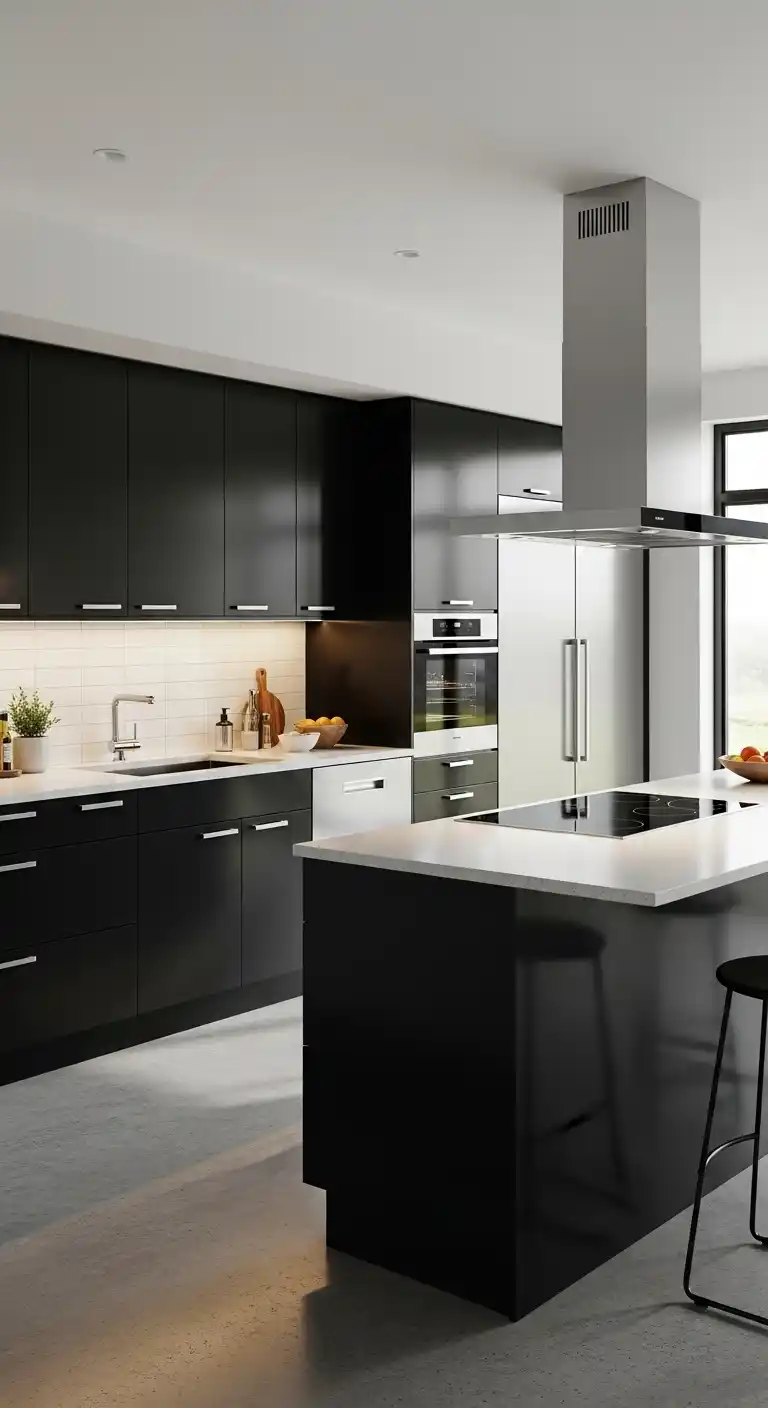 Modern Flat-Panel Black Kitchen Cabinet Designs
