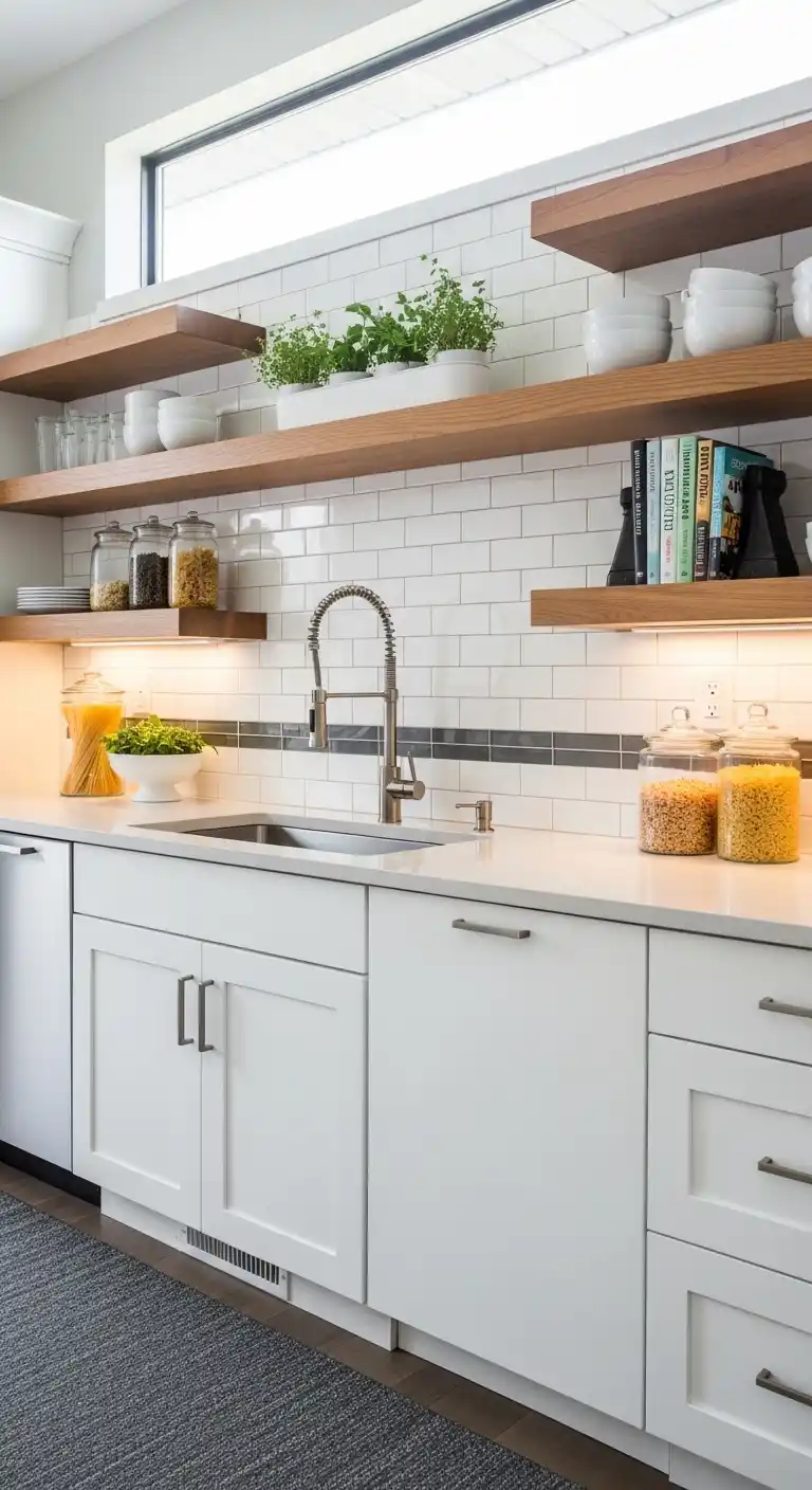 White Cabinets with Open Shelves