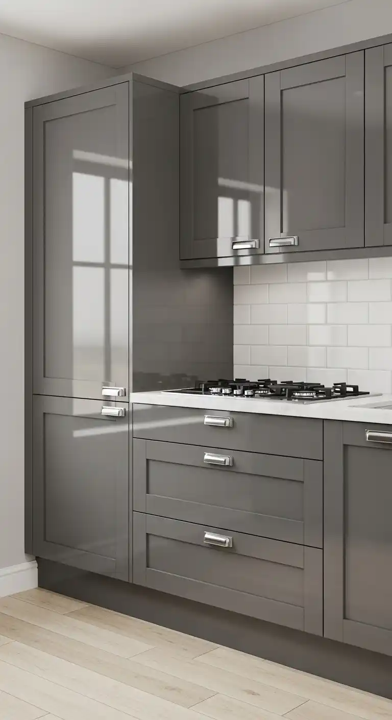 Glossy Gray Cabinets for Added Dimension