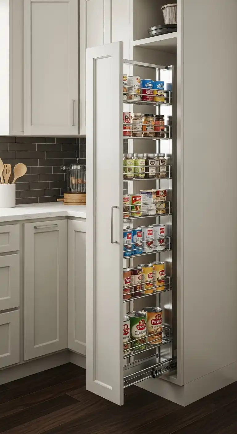 Pull-Out Pantry in L Shape Cabinets