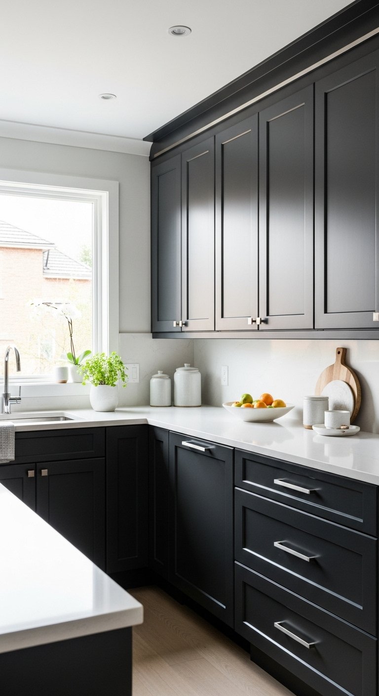 Charcoal Kitchen Cabinet Repaint For Dramatic Sophistication