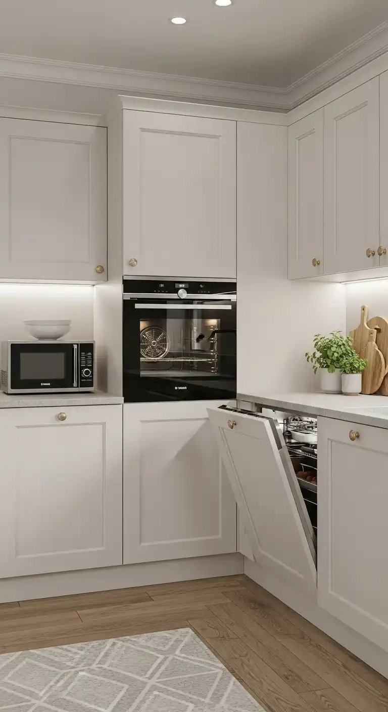 Integrated Appliances in L Shape Cabinets
