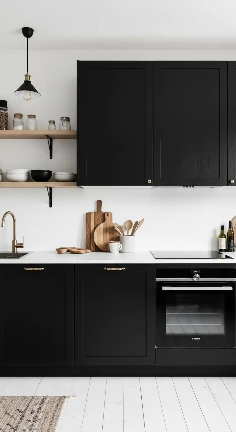 Matte Black Cabinets with White Walls