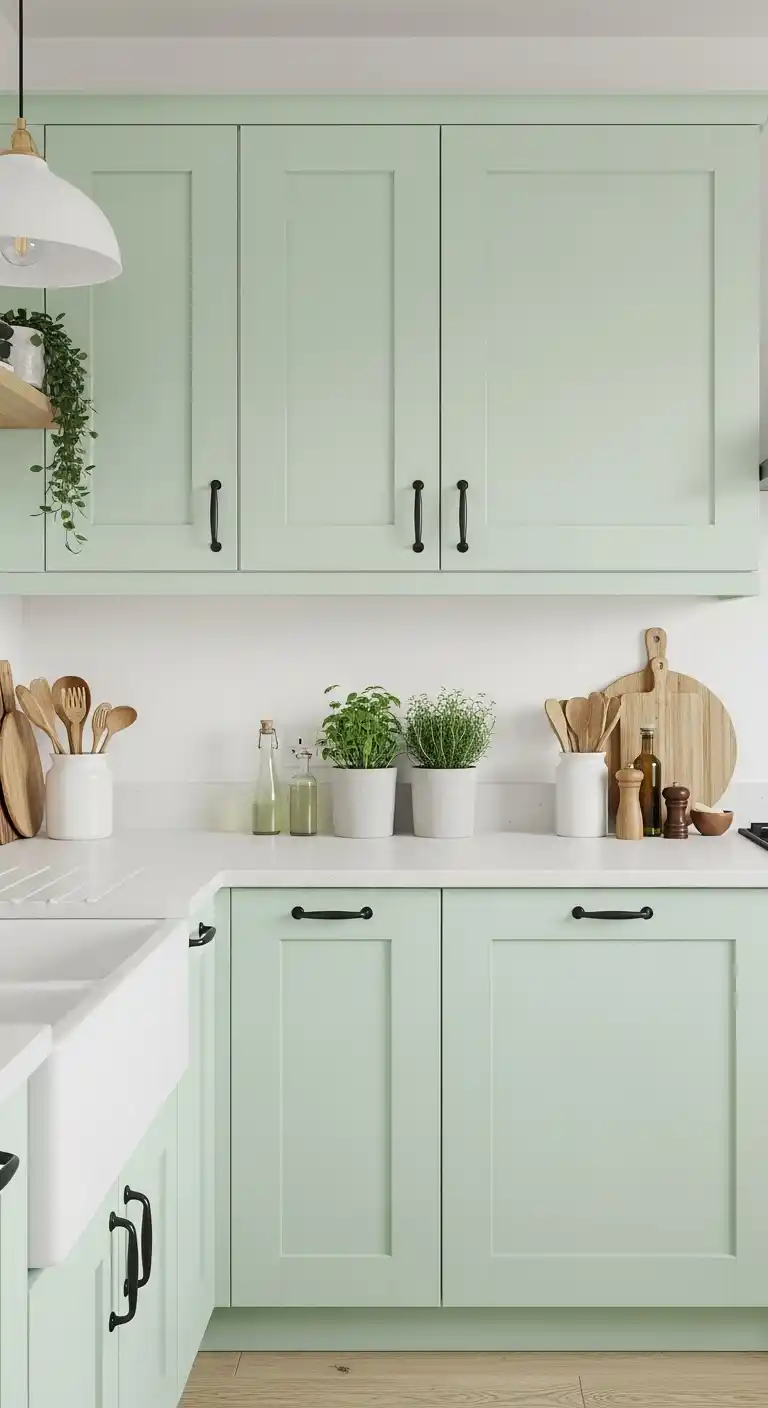 Pastel Green Kitchen Cabinet