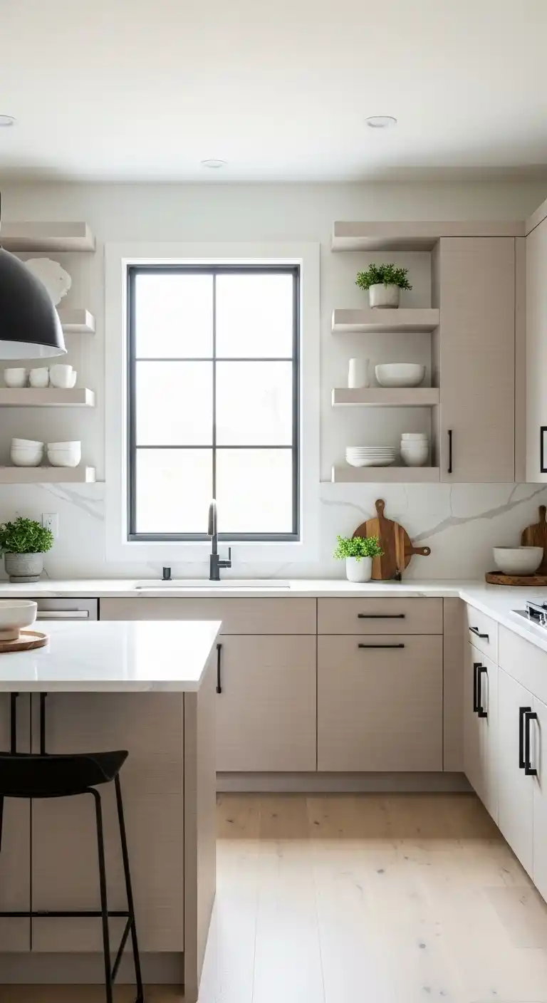 Textured Beige Kitchen Cabinet For Added Depth