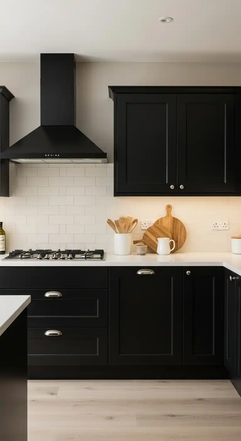 Black Kitchen Cabinet Ideas With Soft Neutral Walls