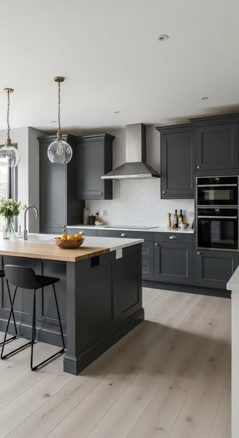 Dark Gray Cabinets in Open-Concept Kitchens