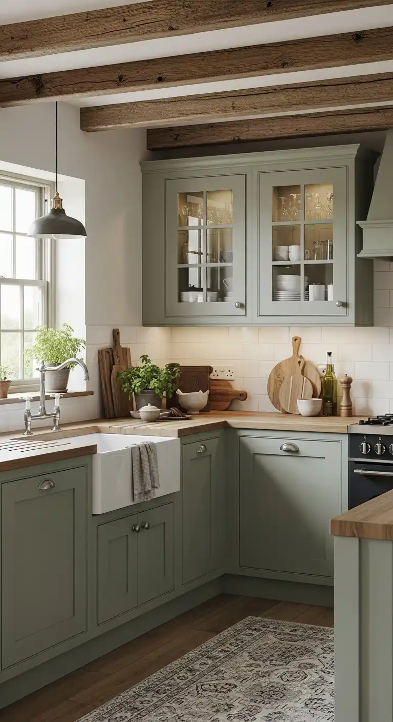 Farmhouse Style Sage Green Cabinets