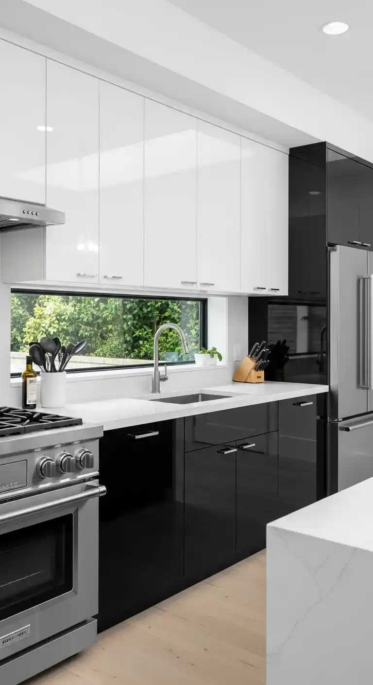 High-Gloss Black and White Cabinets