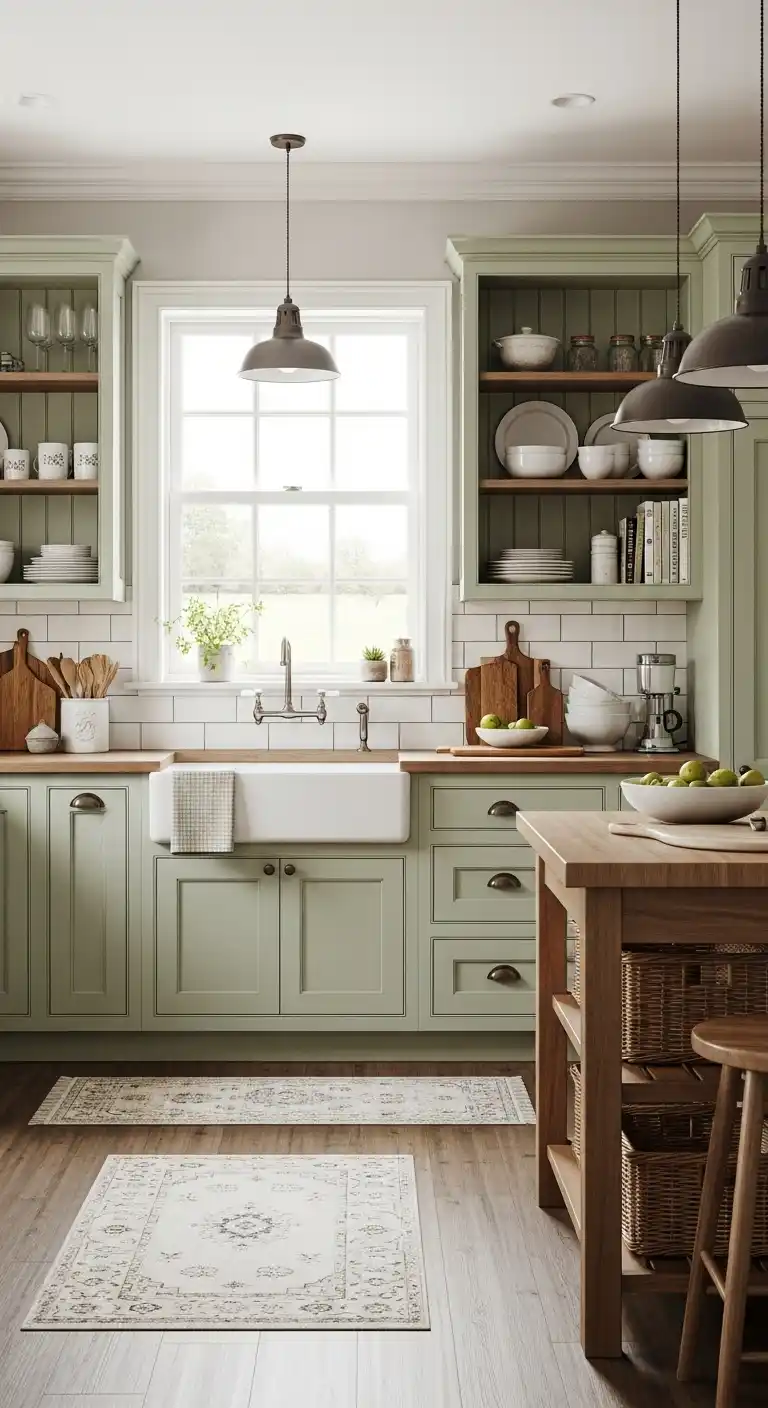 Light Green Cabinets with Farmhouse Vibe