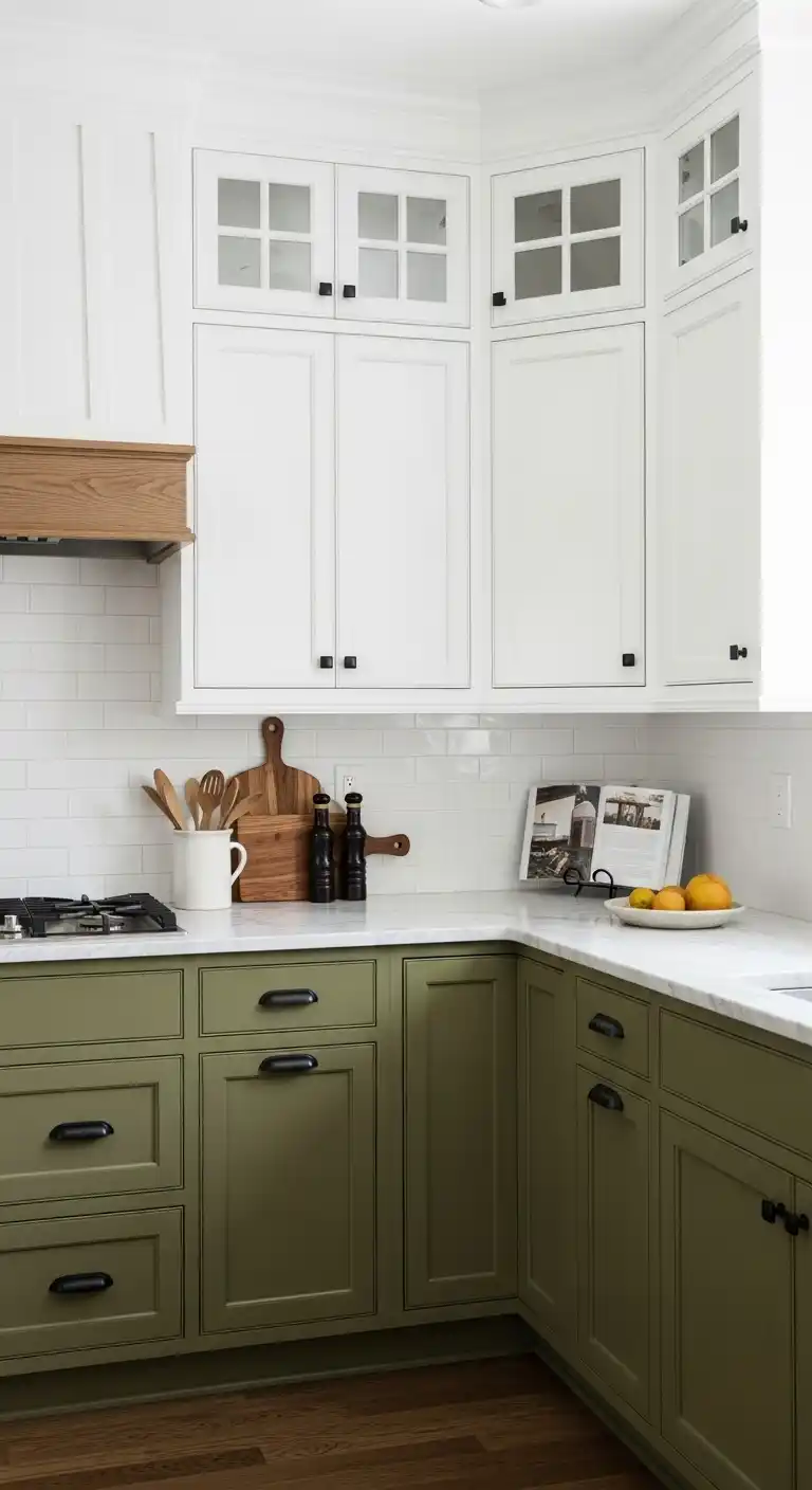Olive and White Two-Tone Cabinets
