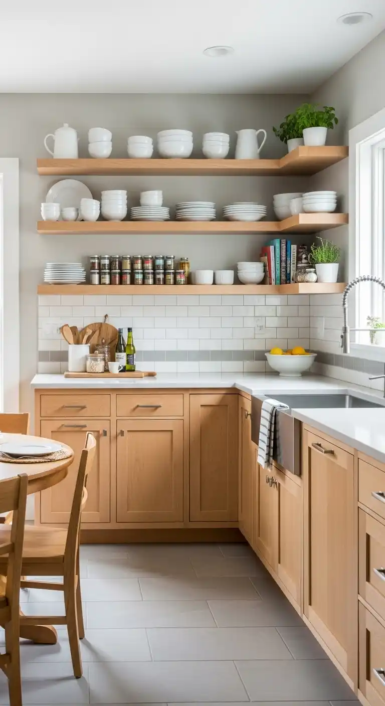 Open Shelving with L Shape Cabinets