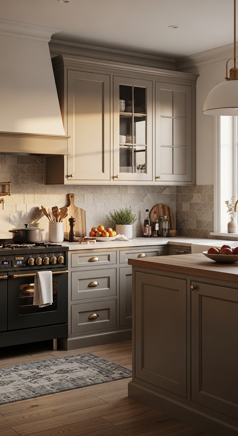 Taupe Kitchen Cabinet Repaint For Warm Neutral Appeal