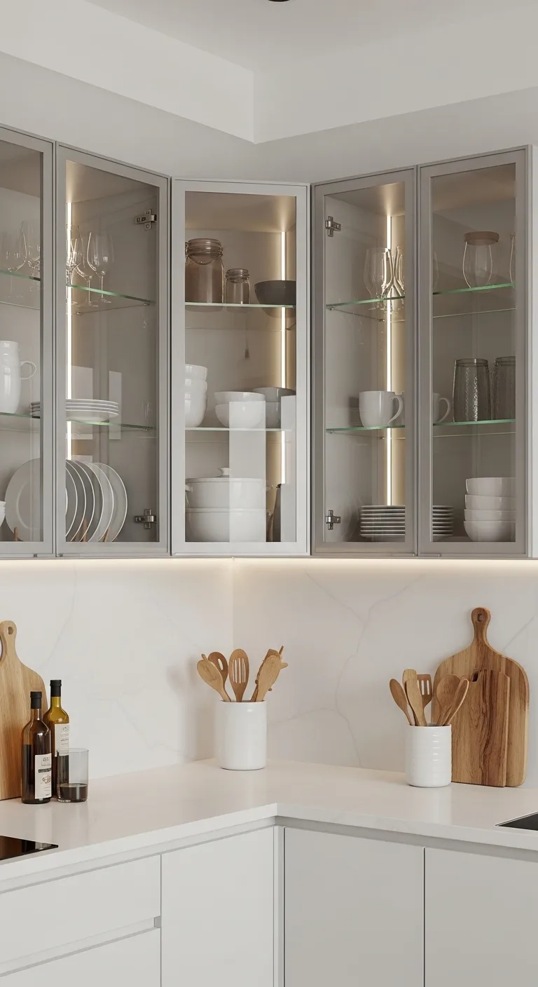 Glass Front L Shape Cabinets