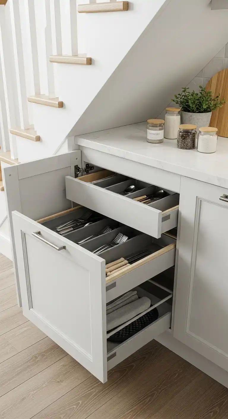 Hidden Drawer Cabinets Under Stairs