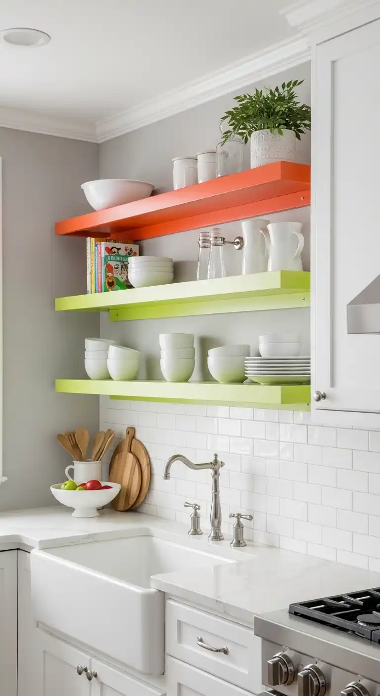 Floating Shelves with a Pop of Color