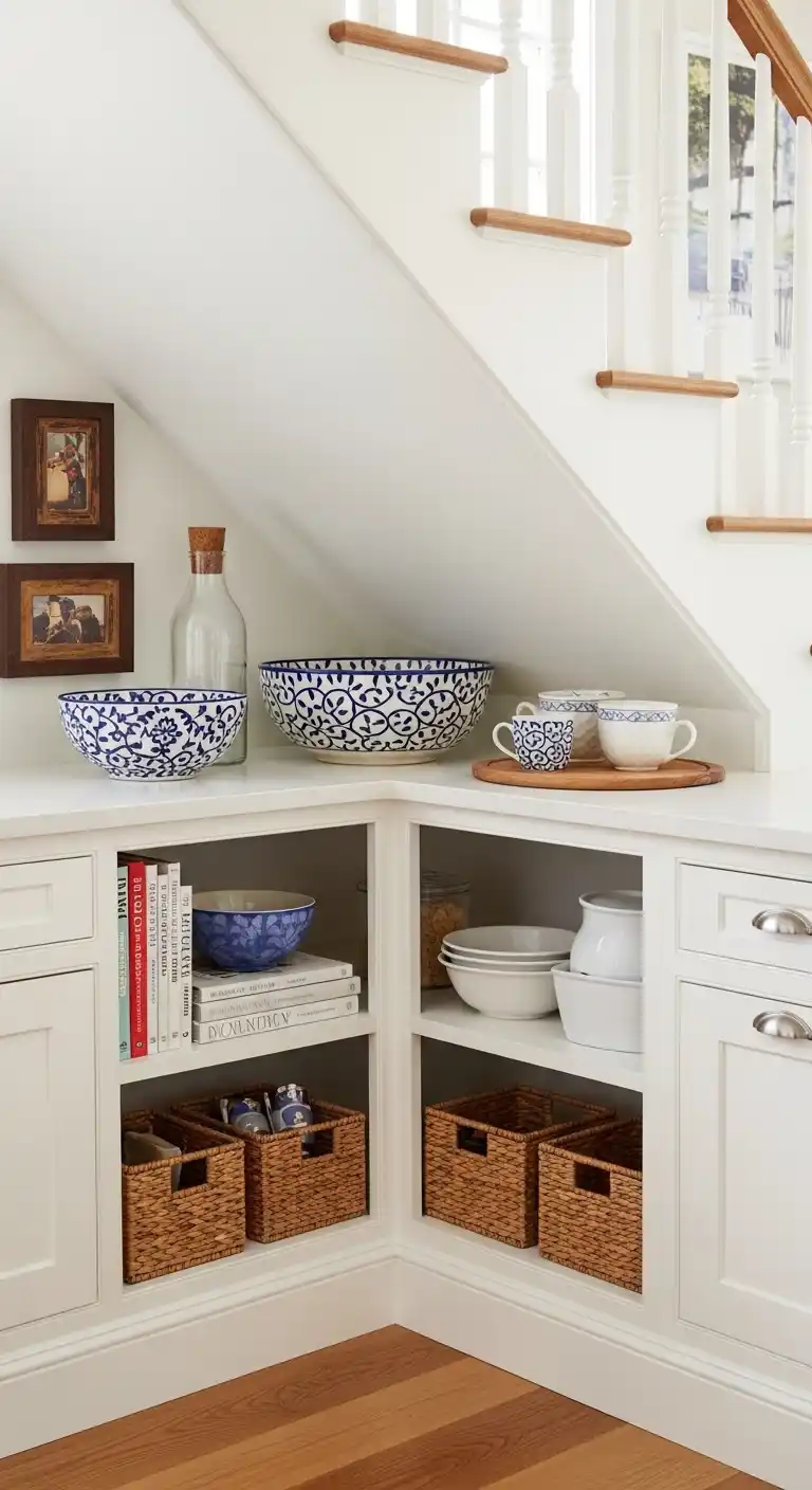 Under-Stairs Corner Shelf Display