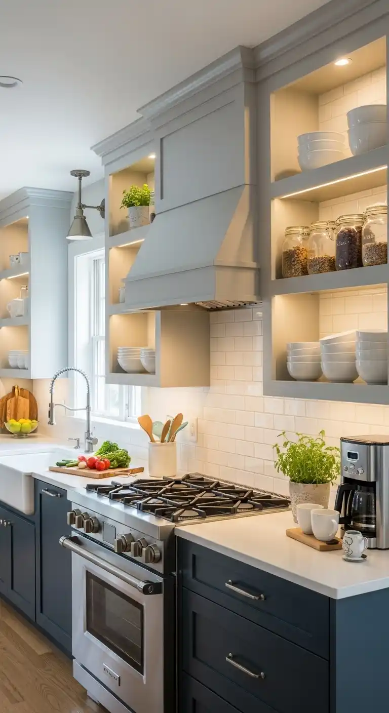 Open Shelves with Under-Shelf Lighting